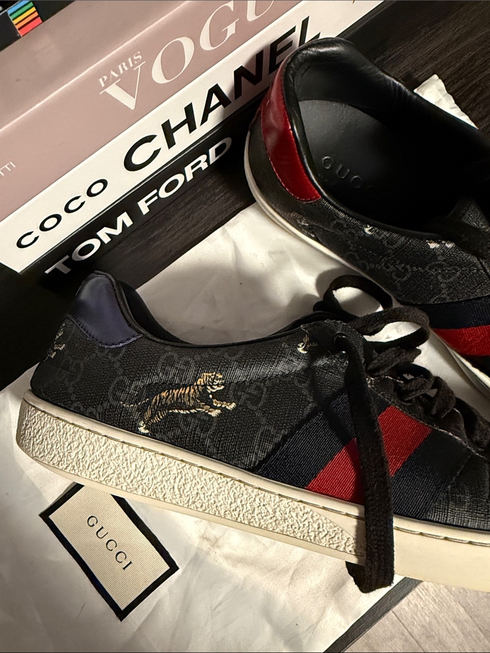 Gucci Men’s Black GG Supreme Sneakers with Red & Navy Web - Picture 5 of 5